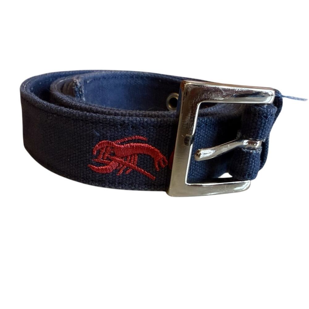 Vintage Canvas Embroidered Lobster Belt Navy Blue